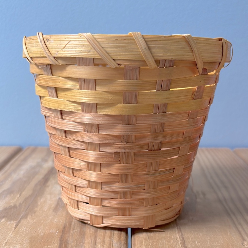 Wicker Planter Flower Pot Natural Woven Two Ton Colors Basket Home Decor 5" Tall
